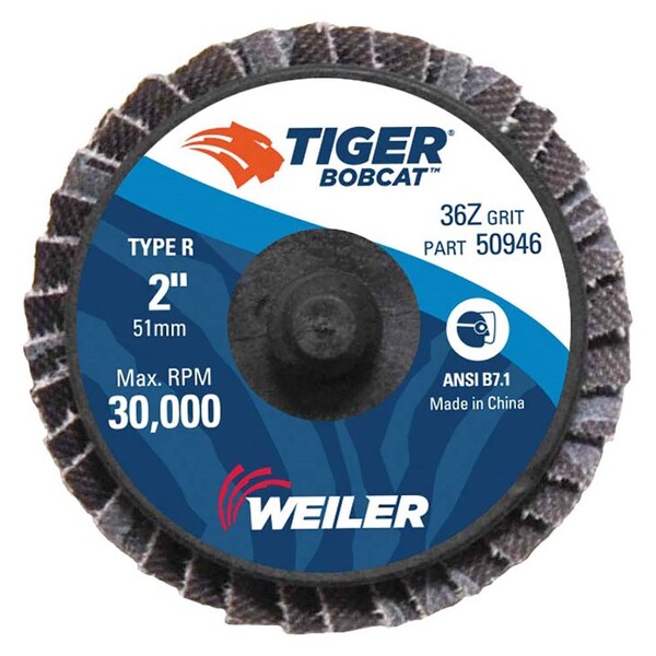 Weiler 2" BobCat Mini Abrasive Flap Disc, Conical (TY29), Type R Mount, 36Z 50946 - main
